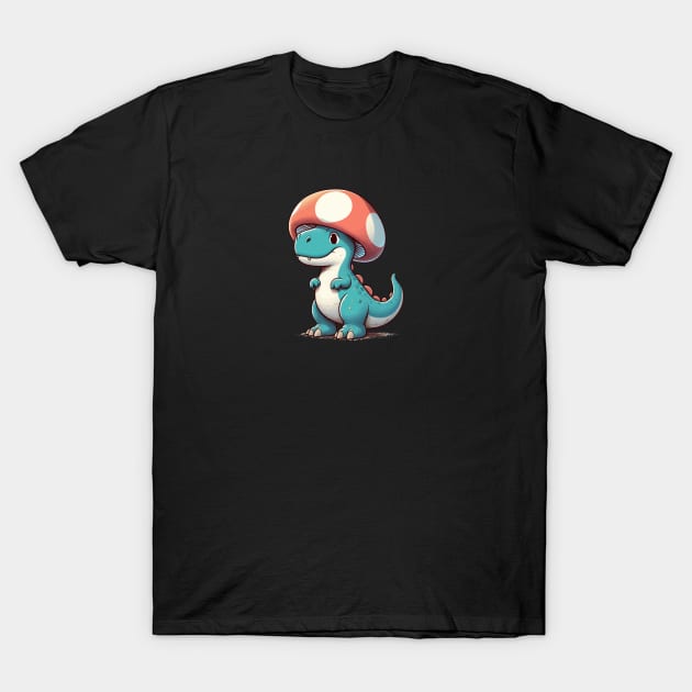 Kawaii simple Mushroom Hat Dinosaur Tyrannosaurus T-Shirt by TomFrontierArt